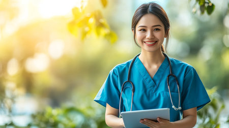 Radiant Healthcare Professionals Utilizing Digital Records in a Modern Patient Care Environmentの素材