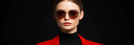 Glamorous Lady in Trendy Spectacles Showcasing Fashionable Casual Style and Timeless Eleganceの素材