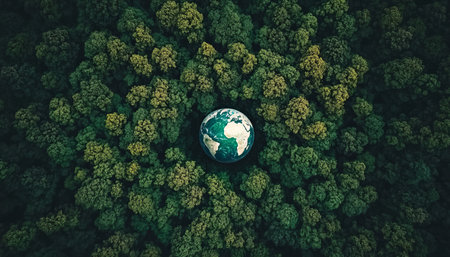 Aerial View of Earth s Natural Sanctuary Lush Green Canopy, Vibrant Flora, and Serene Environmentの素材
