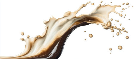 Creative Coffee Cream Splash with Abstract Swirling Shape Isolated on White Background for Menuの素材