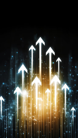 Dynamic Growth Concept A Visual Representation of Success with Upward Arrows and Innovative Trends.の素材