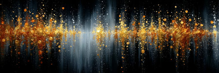 Stunning Golden Dust Burst on Dark Backdrop, Explosive Swirls and Luminous Cascade in Black and Goldの素材