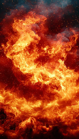 Inferno of Flames A Blazing Firestorm with Intense Heat and Dangerous Wildfire Flames Eruptingの素材