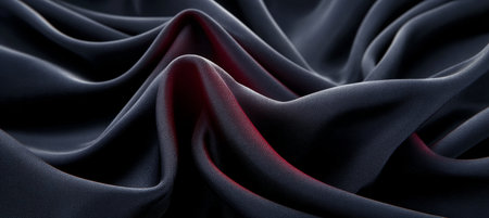 Elegant Composition of Abstract Black Textured Silk with Deep Folds and Subtle Crimson Accentsの素材