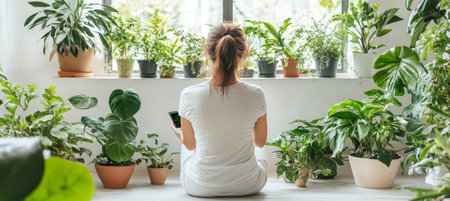 Finding Serenity A Young Artist s Indoor Garden Oasis with Soft Tones and Nature Connectionの素材