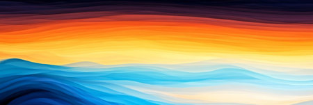 Stunning Minimalist Horizon at Sunset Golden, Orange, and Dark Indigo Blue Gradient Skiesの素材