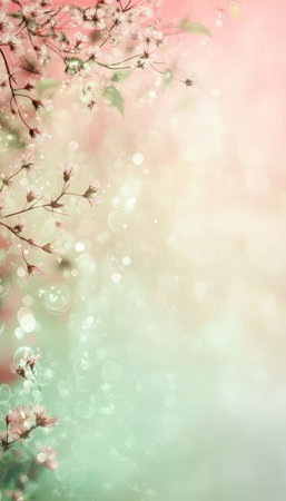 Delicate Springtime Dreams Soft Red Pastel Backdrop with Branches, Artistic Charm and Radianceの素材