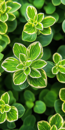 Lush and Vibrant Variegated Hosta Plant Leaves with Beautiful Green and Pale Yellow Edges Closeupの素材