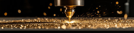 Close Up of Precision Aluminum Cutting with an Industrial Milling Machine Power Tool in Actionの素材