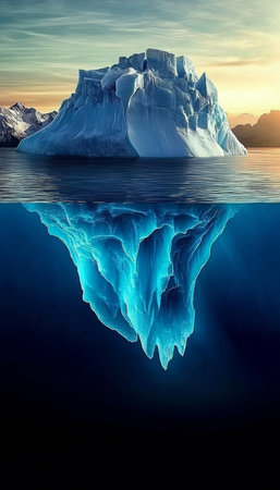Majestic Iceberg Floating in the Ocean, Revealing Its Hidden Underwater Portion of Mystery.の素材