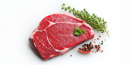 Fresh and Delicious Raw Beef Sirloin Steak Isolated on White Background for Culinary Use and Recipesの素材