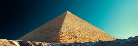 Stunning View of Egyptian Pyramid Stone Blocks and Desert Rocks Under a Clear Blue Sky in Gizaの素材