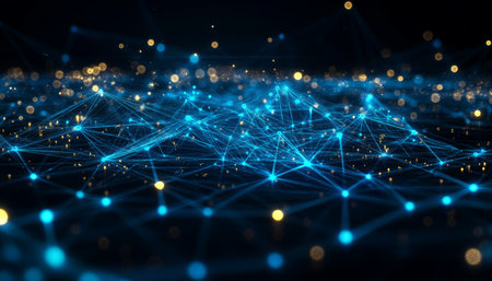 Abstract Connection of Digital Technology Represented Through Geometric Shapes on Dark Backgroundの素材