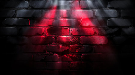 Abstract Style Brick Surface Against a Dark Red Backdrop with Lights Overlaying for Dramatic Effectの素材