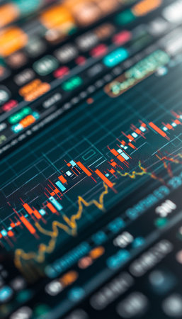 High Definition Stock Market Data Points Analyzed with Candlestick Charts and Economic Patternsの素材