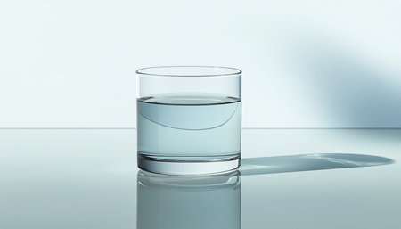 Refreshing Glass of Water with Liquid Impact and Reflection on Crystal Base, Elegant Detailの素材
