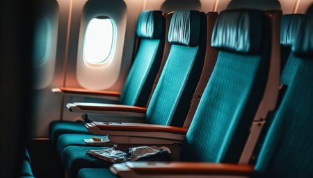 Luxurious Aircraft Interior Showcasing Comfortable Seating and Elegant Design for Travel Enthusiastsの素材