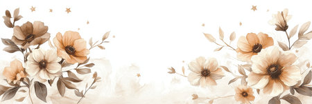 Vintage Beige Aesthetic Wallpaper with Floral and Star Patterns for Elegant Invitation Card Designの素材
