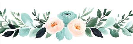 Mint Green Floral Decoration with Blush Roses and Sparkles for an Ethereal Design Aestheticの素材
