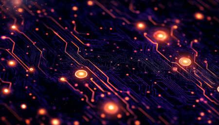 Futuristic Digital Circuit Design with Energetic Lines Illuminating a Dynamic Technological Patternの素材