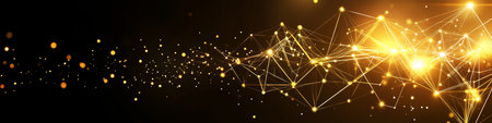 Golden mesh network design symbolizing futuristic data connections and technological innovation.の素材