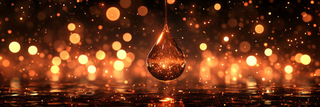 Suspended Liquid Drop Showcases an Abstract Dance of Bokeh Light Reflection and Shimmering Surfacesの素材