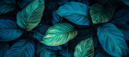 Abstract Tropical Foliage with Dark Tones and Nature Patterns in Closeup View, Elegant Designの素材