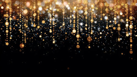 A mesmerizing scene of luminous rain cascading down, reflecting off a sleek jet in golden shadows.の素材