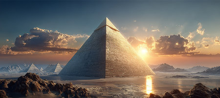 Stunning Pyramids at Sunset A Breathtaking View of Ancient Architecture in the Desert Landscapeの素材