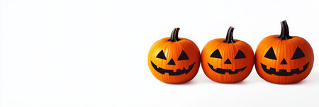Three Jack O Lanterns Illuminating the Night for Halloween with Eerie Glow and Festive Ambianceの素材