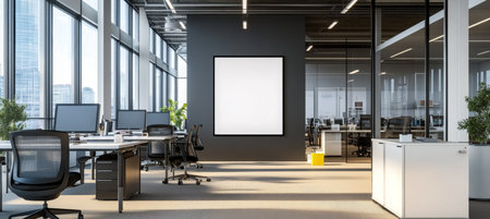 Bright and Modern Corporate Office Space with Clean Aesthetic and Blank Banner for Custom Brandingの素材
