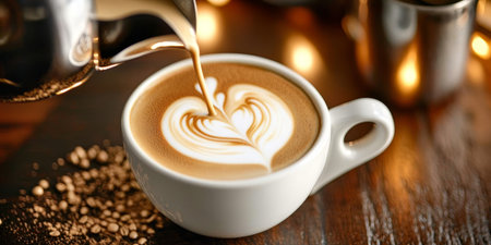 Beautifully Crafted Heart in Creamy Latte Art A Cozy Cafe Experience with Warm Coffee Vibesの素材