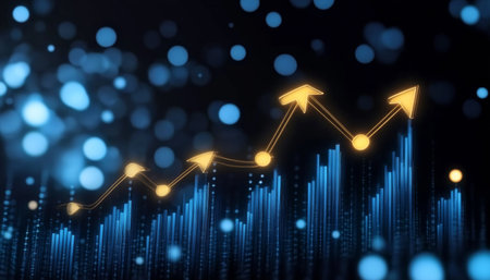 Abstract Digital Graphic Background with Blue Columns Illustrating Financial Growth and Trendsの素材