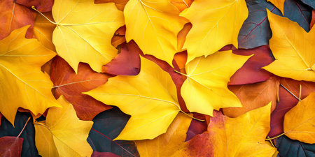 Vibrant Autumn Leaves in Yellow, Orange, and Red Creating a Beautiful Seasonal Background Displayの素材