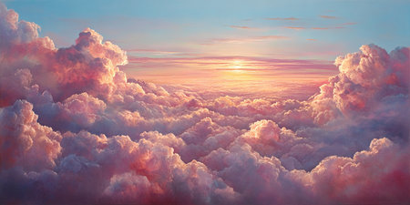 Breathtaking Sunset Panorama Over Serene Landscape, Vibrant Clouds and Warm Colors Fill the Skyの素材