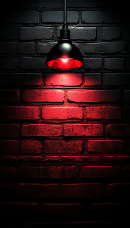 Vibrant Interior Brick Wall Bathed in Strong Light, Creating a Stunning Textured Space Illusionの素材