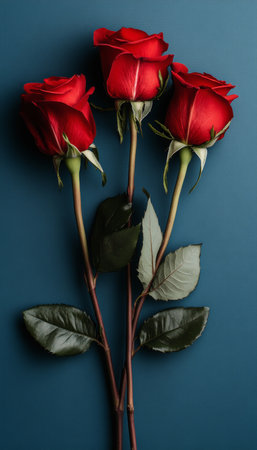 Beautiful Arrangement of Red Roses on a Vibrant Background with Room for Custom Text and Designsの素材