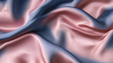 Abstract Texture of Elegant Luxury Blue and Pink Silk Satin Material Draping with Smooth Wavesの素材