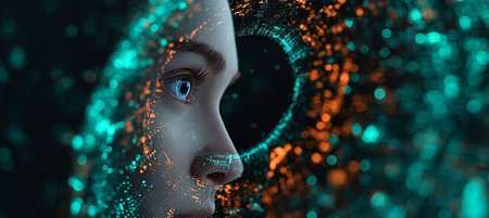 Exploring the Connection Between Humanity and Technology A Glowing Network of Digital Interactionsの素材