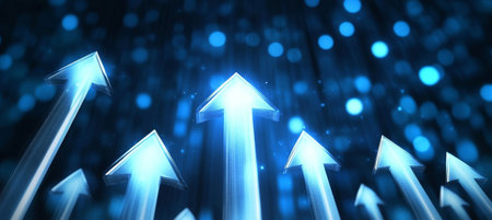 Futuristic blue arrows symbolize progress and innovation in technology, driving growth and success.の素材