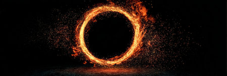 A Stunning Abstract Representation of an Inferno with Dark Brilliance and Sparkling Fire Particlesの素材