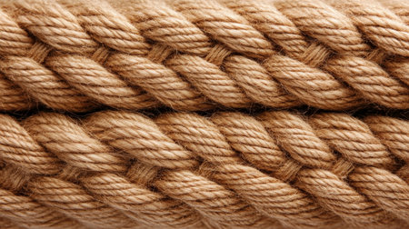 Close-Up of Natural Fiber Rope with Braided Pattern and Rich Brown Tones for Rustic Decorの素材