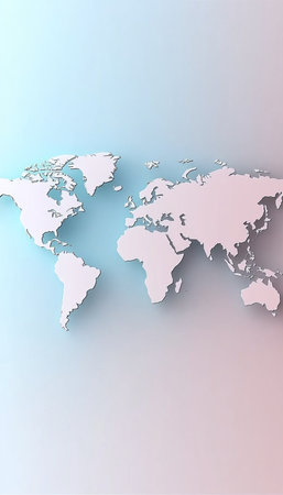 3D Global Cartography on a Pastel Gradient Background, Showcasing a Detailed World Map Designの素材