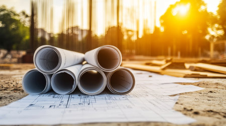 Detailed Architectural Blueprints for a Modern Construction Project with Engineering Design Layoutsの素材