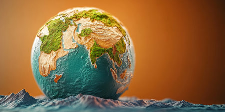 Highly Detailed HD Globe of Earth Featuring Realistic Continents, Oceans, and Climate Modelsの素材