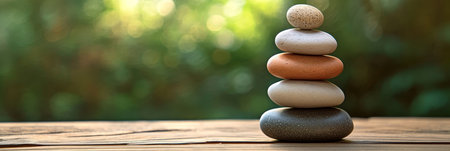 Serene Stone Tower Against a Dreamy Bokeh Background, Symbolizing Harmony, Balance, and Tranquilityの素材
