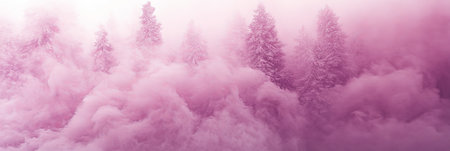 Enchanting Lilac Mist Wilderness A Dreamy Evergreen Forest Scene Filled with Whispers of Natureの素材