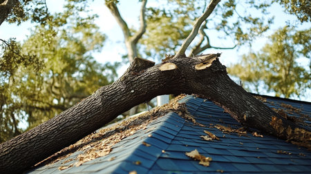Severe Windstorm Causes Tree to Fall on House, Leaving Significant Damage and Destruction Behindの素材