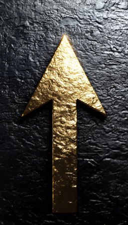 A Striking Gold Arrow Ascending Against a Dark Textured Backdrop Symbolizing Growth and Successの素材