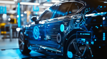 Futuristic Electric Vehicle Engineering with Advanced Interface and Innovative Automotive Designの素材